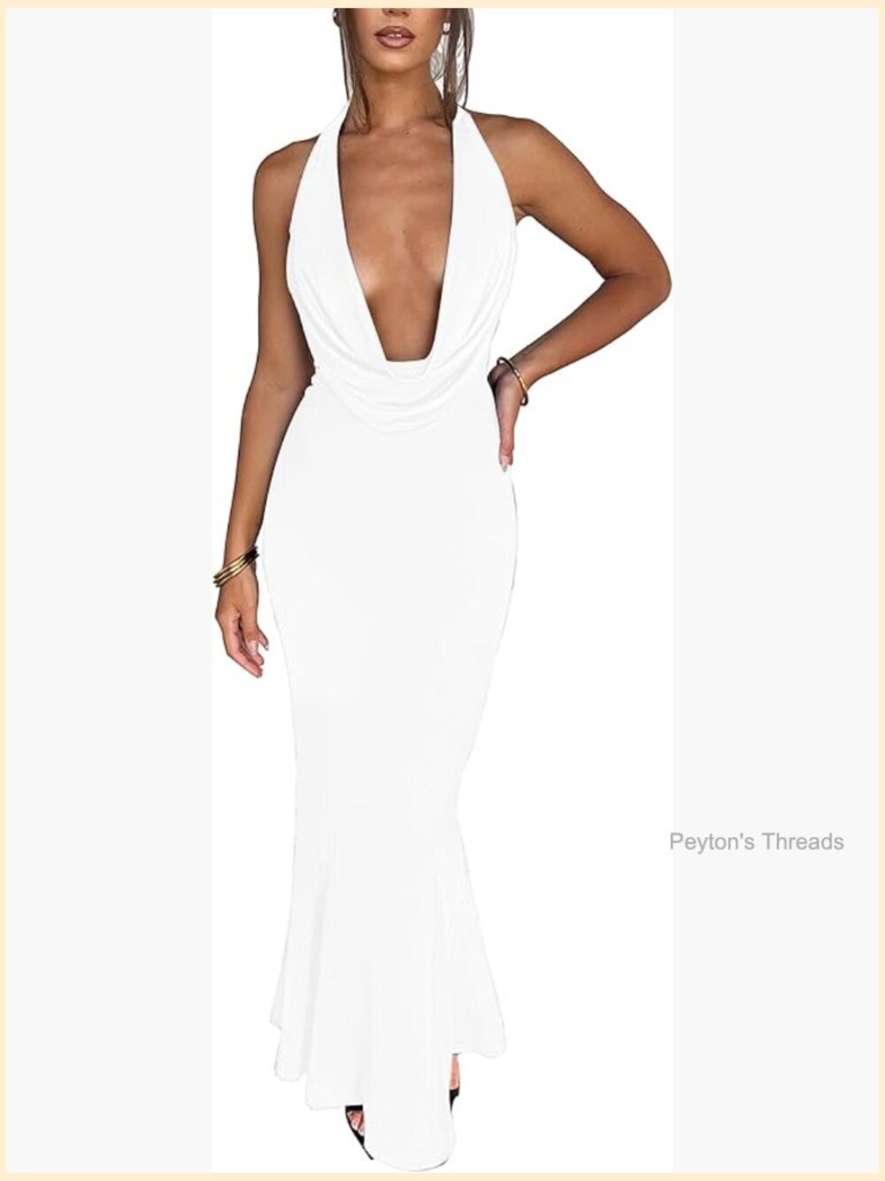 Sleeveless Backless Deep V Neck Halter Bodycon Maxi Party Dress